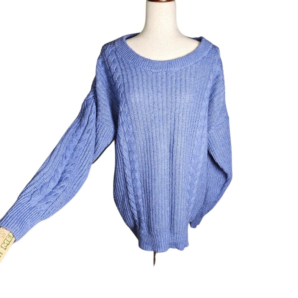 Super Soft Lightweight Medium Blue Cable Knit Sweater Large